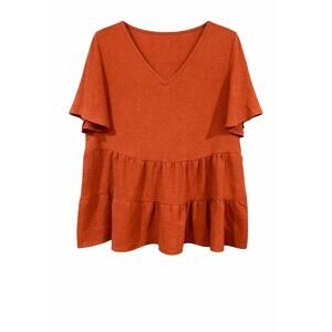 GOMORN Boho Babydoll Blouse Medium Rust Orange Tiered VNeck Flutter Sleeve Flowy